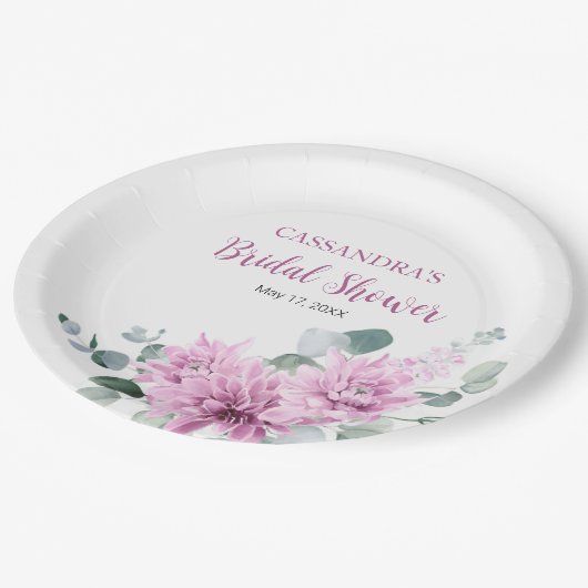 Paarse Dahlia Eucalyptus Greenery Vrijgezellenfees Papieren Bordje (Gekanteld)