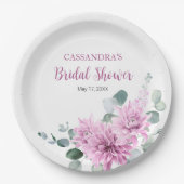 Paarse Dahlia Eucalyptus Greenery Vrijgezellenfees Papieren Bordje (Voorkant)