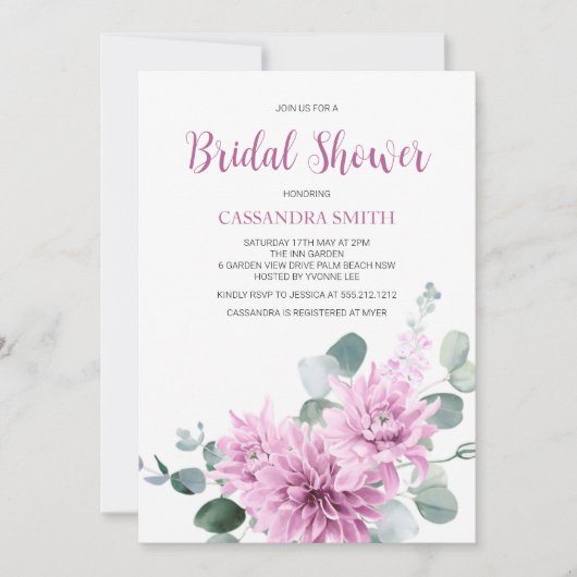 Paarse Dahlia Eucalyptus Groene Bruiloft  Kaart (Voorkant)