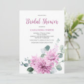 Paarse Dahlia Eucalyptus Groene Bruiloft  Kaart (Staand voorkant)