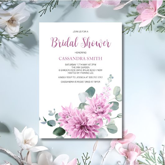 Paarse Dahlia Eucalyptus Groene Bruiloft  Kaart