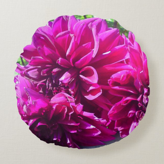 Paarse Dahlia Flower Pillow Rond Kussen (Voorkant)