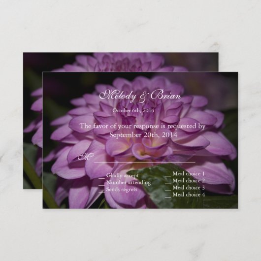 paarse dahlia flower RSVP trouwuitnodiging (Voorkant / Achterkant)