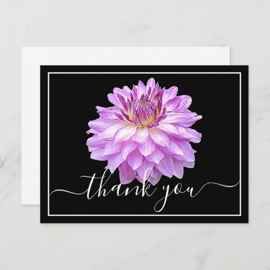 Paarse Dahlia met zwarte achtergrond bedankt Briefkaart (Voorkant / Achterkant)