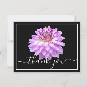 Paarse dahlia met zwarte achtergrond dank je briefkaart