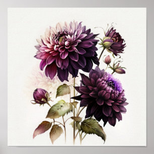 Paarse Dahlias Bloem Kunstprint Poster