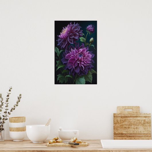Paarse Dahlias Flower Art Print Poster (Keuken)