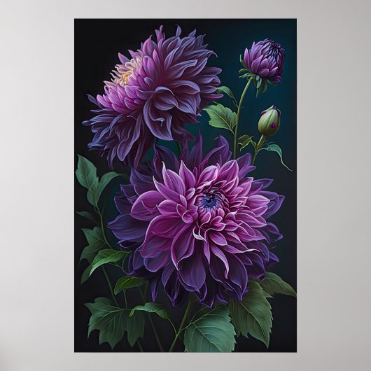 Paarse Dahlias Flower Art Print Poster (Voorkant)