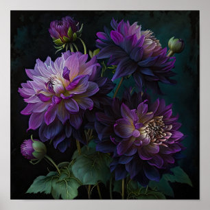 Paarse Dahlias Flower Art Print Poster