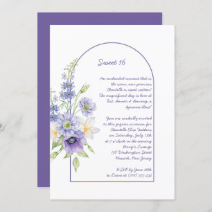 Paarse Daisies, Anemones, Floral Arch Sweet 16 Kaart