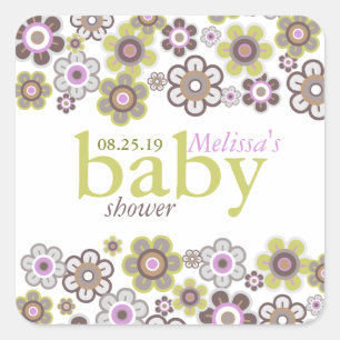 Paarse Daisies Bloemen Blooms Baby shower Gift Lab Vierkante Sticker