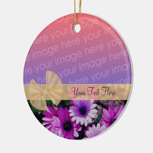 Paarse Daisies lint uw foto als sierbloem Keramisch Ornament (Links)