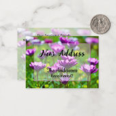 Paarse Daisies nieuwe adresaankondiging Notitiekaartje (Voorkant / Achterkant in situ)
