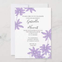 Paarse Daisies over de Witte Ingagement Party Kaart