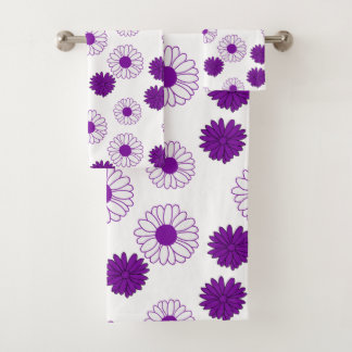 Paarse Daisies Pattern in White Bath Towel Set Bad Handdoek