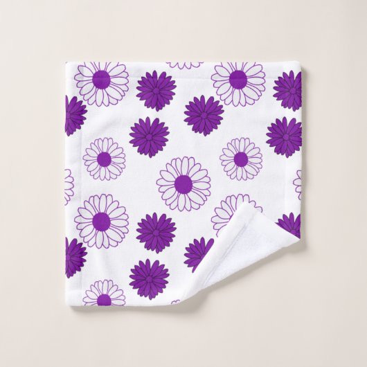 Paarse Daisies Pattern in White Bath Towel Set Bad Handdoek (Wasdoekje)