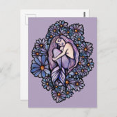 Paarse Daisies Slapende Zeemeermin Briefkaart (Voorkant / Achterkant)