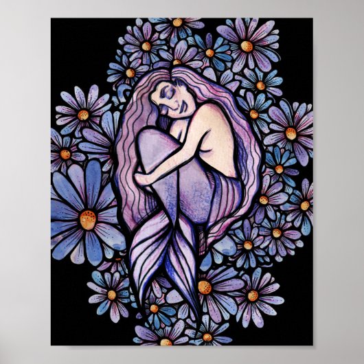 Paarse Daisies Slapende Zeemeermin Poster (Voorkant)