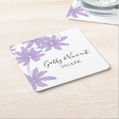 Paarse Daisies Wedding Square Paper Onderzetter (Schuin)