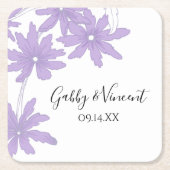 Paarse Daisies Wedding Square Paper Onderzetter (Voorkant)