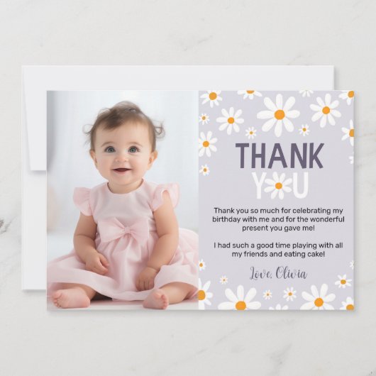 Paarse Daisy 1e Verjaardagsfoto Dank u kaart (Voorkant)
