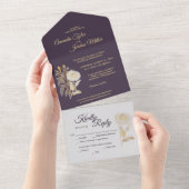 Paarse Daisy Antiek bruiloft in één uitnodiging (Afscheurbaar)