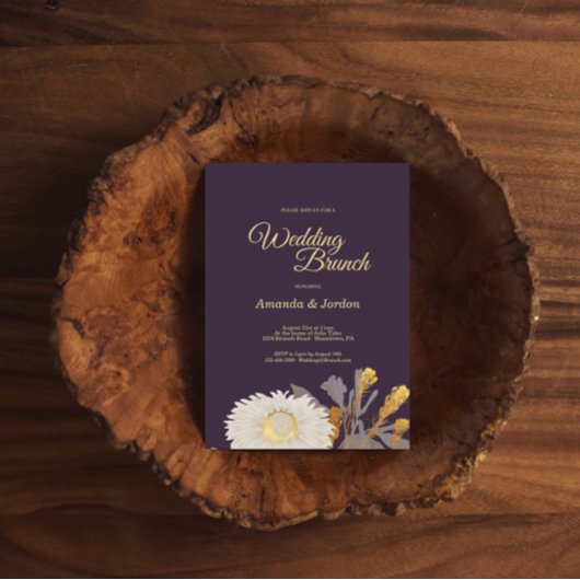 Paarse Daisy Antiek Weddenschap Brunch Uitnodiging