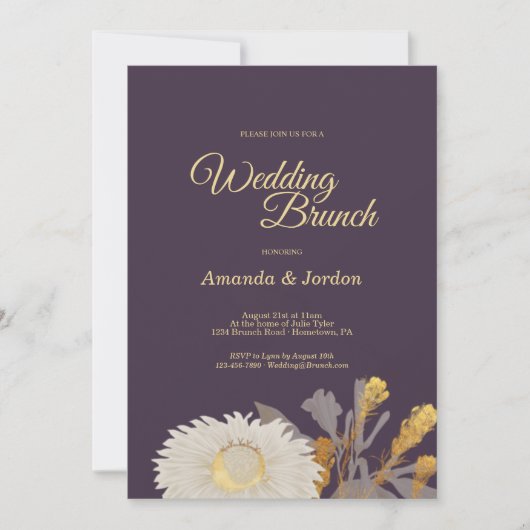 Paarse Daisy Antiek Weddenschap Brunch Uitnodiging (Voorkant)