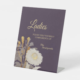 Paarse Daisy Antiek Weddenschap Dames Bathroom Reclamebord Met Voetstuk