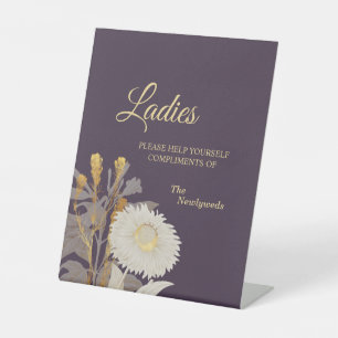 Paarse Daisy Antiek Weddenschap Dames Bathroom Reclamebord Met Voetstuk