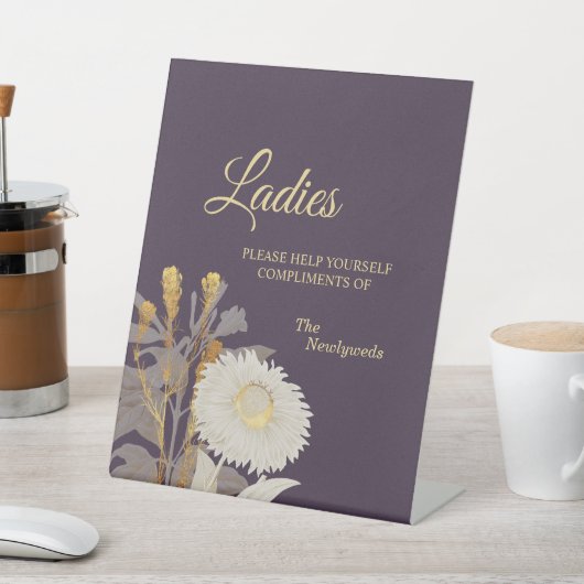 Paarse Daisy Antiek Weddenschap Dames Bathroom Reclamebord Met Voetstuk (Insitu)