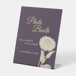 Paarse Daisy Antiek Weddenschap Foto Booth Reclamebord Met Voetstuk
