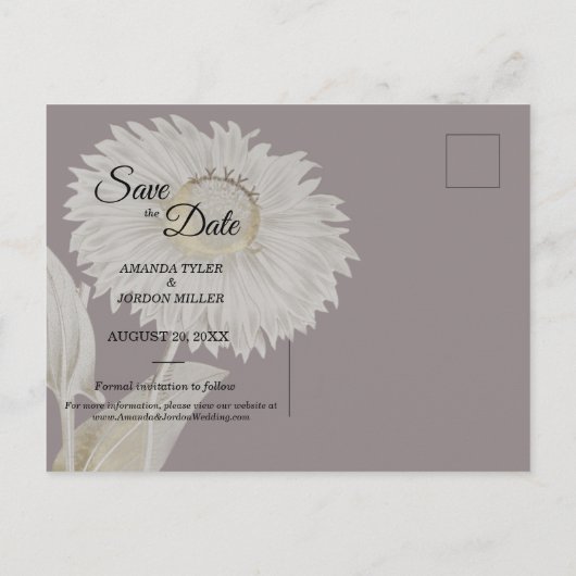 Paarse Daisy Antiek Wedding Save the Date Aankondigingskaart (Achterkant)