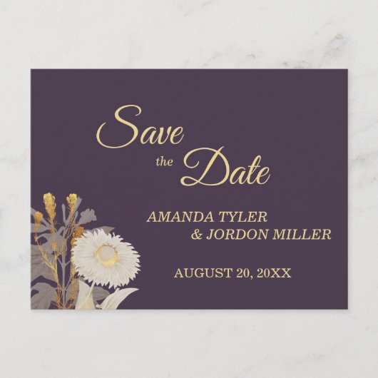 Paarse Daisy Antiek Wedding Save the Date Aankondigingskaart (Voorkant)