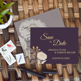 Paarse Daisy Antiek Wedding Save the Date Aankondigingskaart