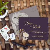 Paarse Daisy Antiek Wedding Save the Date Aankondigingskaart