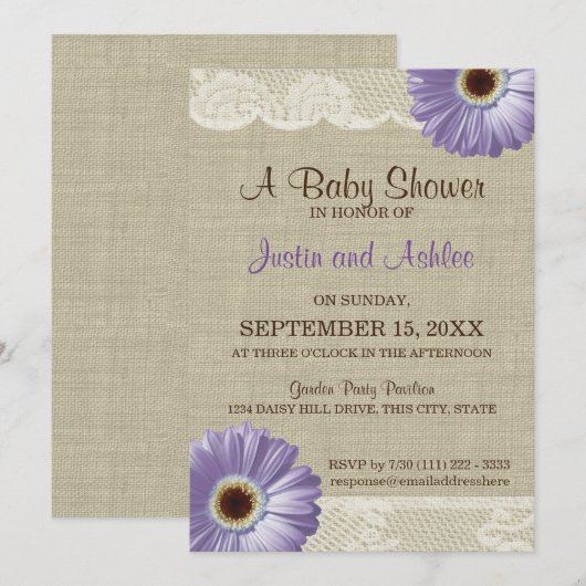 Paarse Daisy-Baby shower Kaart (Voorkant / Achterkant)