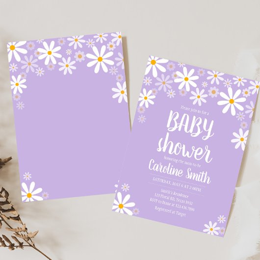 Paarse Daisy-Baby shower Kaart