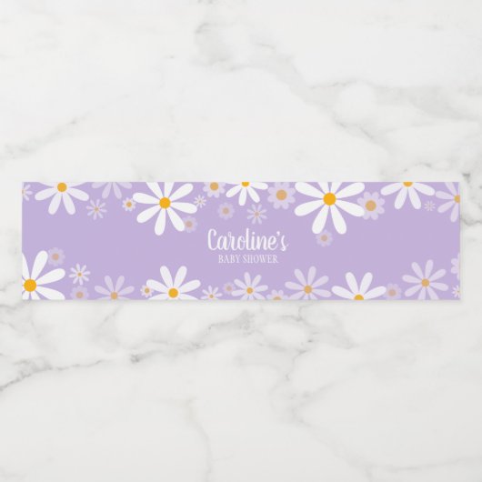 Paarse Daisy-Baby shower Waterfles Etiket (Enkel label)