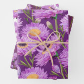 Paarse Daisy Bloemen Inpakpapier Vel (In situ)