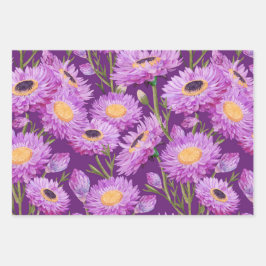 Paarse Daisy Bloemen Inpakpapier Vel