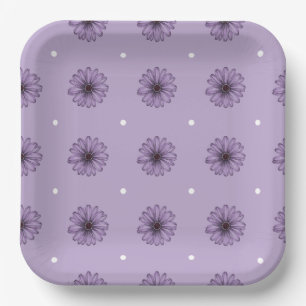 Paarse daisy bloemen polka stipt botanische lila p papieren bordje