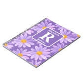 Paarse Daisy bloesems gepersonaliseerd Monogram Notitieboek (Linkerzijde)