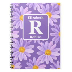 Paarse Daisy bloesems gepersonaliseerd Monogram Notitieboek