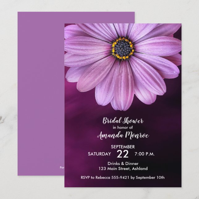 Paarse Daisy Bridal Shower Invitations (Voorkant / Achterkant)