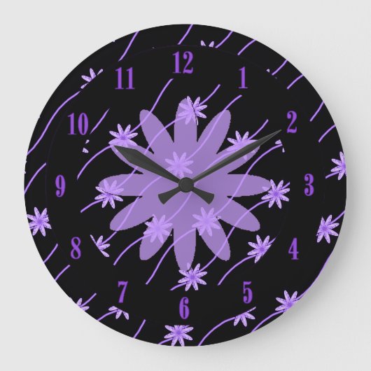 Paarse Daisy Chain Floral Pattern-klok Grote Klok (Voorkant)