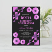 Paarse Daisy Driehoek Geometrisch Zwart Verjaardag Kaart (Staand voorkant)