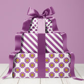 Paarse Daisy Floral Stripes Polka Dot Inpakpapier Vel