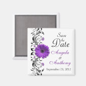 Paarse Daisy Floral Wedding Save the Date Magnet (Voorkant / Achterkant)
