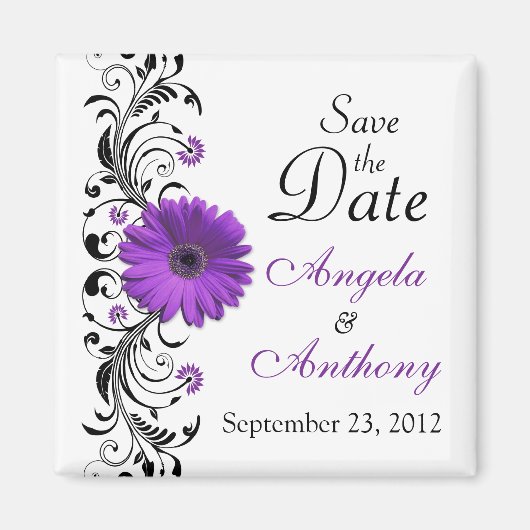 Paarse Daisy Floral Wedding Save the Date Magnet (Voorkant)